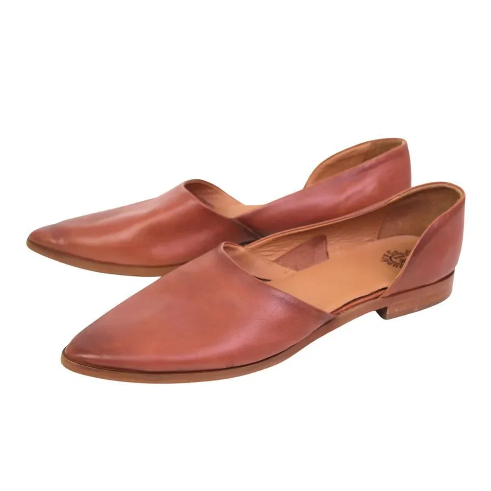Vintage Foundry Co BROWN GENUINE LEATHER FLAT POINTED SLIP ON BALLET SHOES Sz 10 - Picture 3 of 9